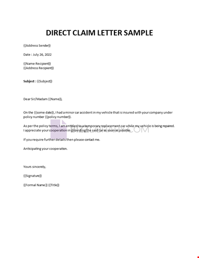 Insurance Claim letter