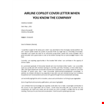 Airline Copilot Cover letter example document template
