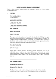 Short Assured Tenancy Agreement Template House Landlord Tenant 