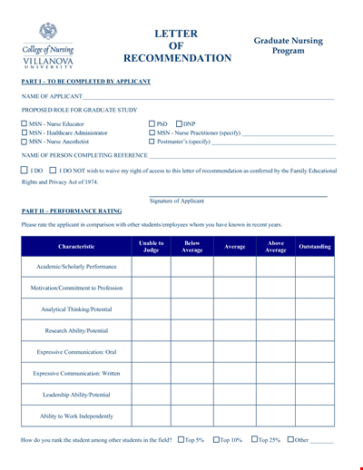 Reference Letter for Nursing Graduate Program: Highlighting Applicant's Ability