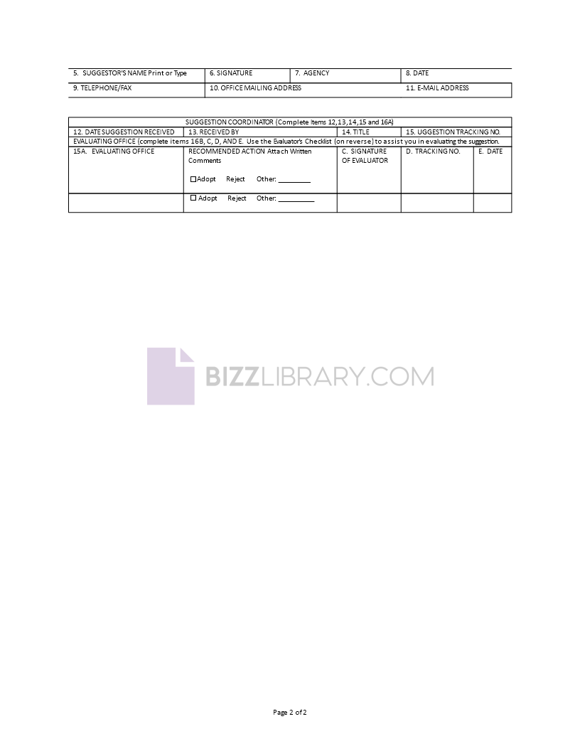 employee suggestion evaluation form example