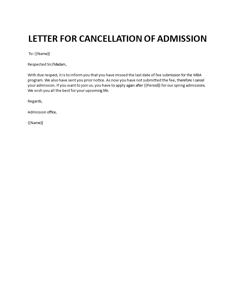 letter for admission cancellation 