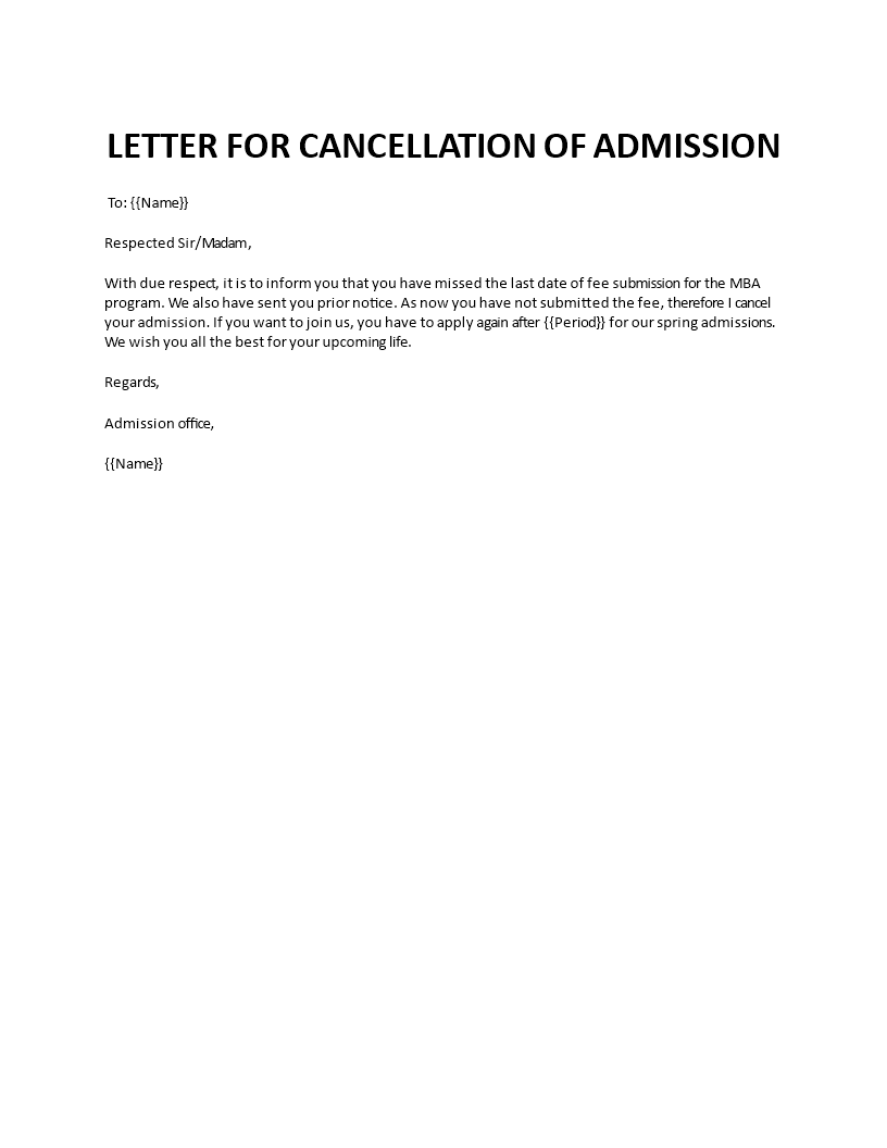 application letter for cancel my admission in college