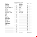 Travel Budget Worksheet Template example document template
