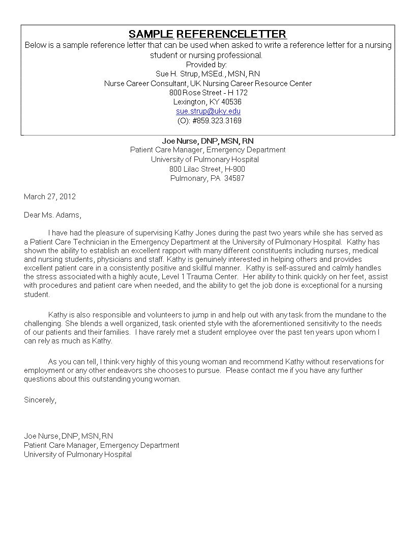 Nursing Employment Reference Letter