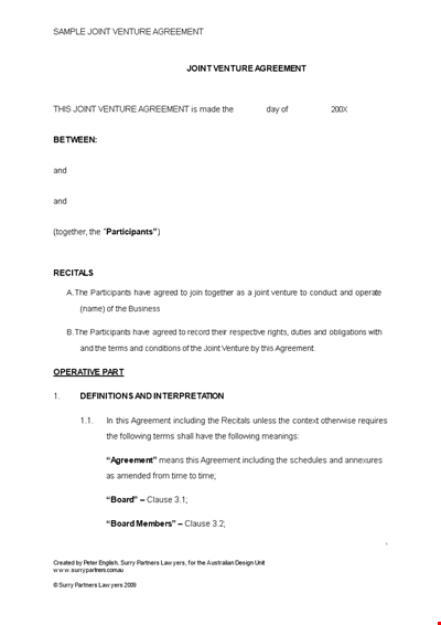 Joint Venture Agreement Template - Create a Profitable Joint Venture with this Agreement