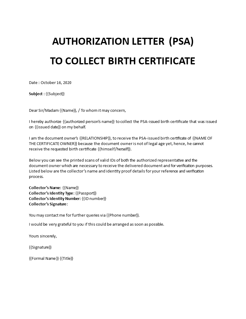 PSA Authorization Letter