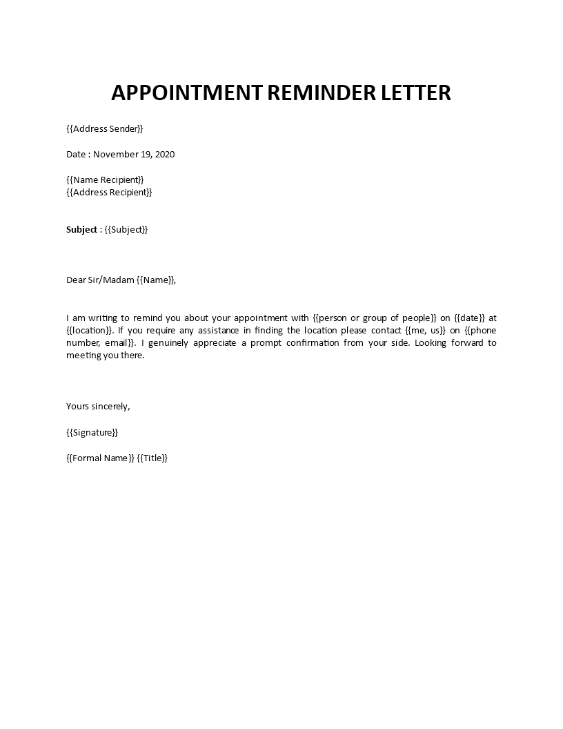 Appointment Reminder email sample