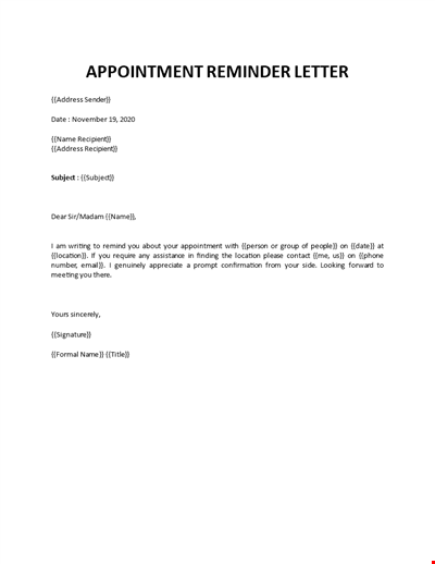 Appointment Reminder email sample