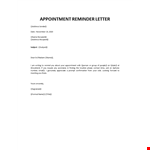 Appointment Reminder email sample example document template