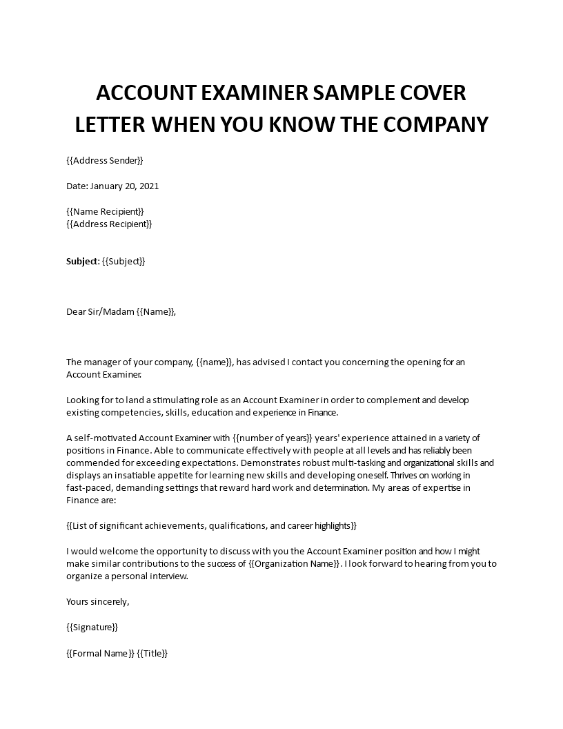 account examiner application letter