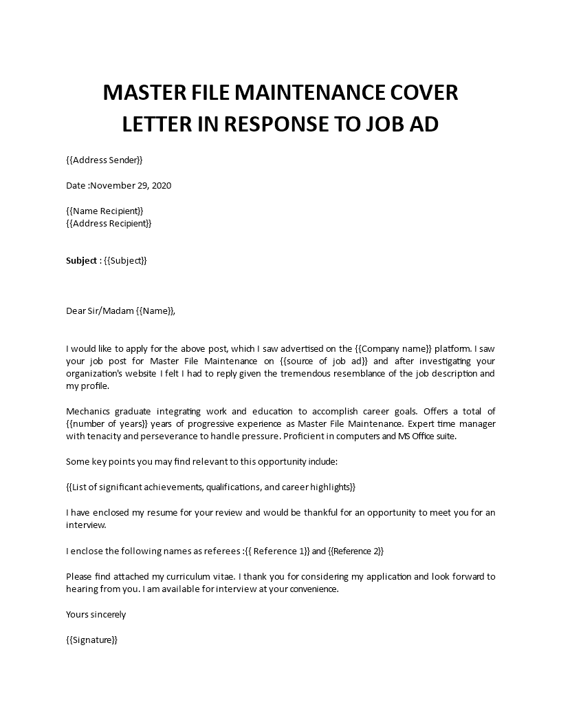 maintenance mechanic cover letter template