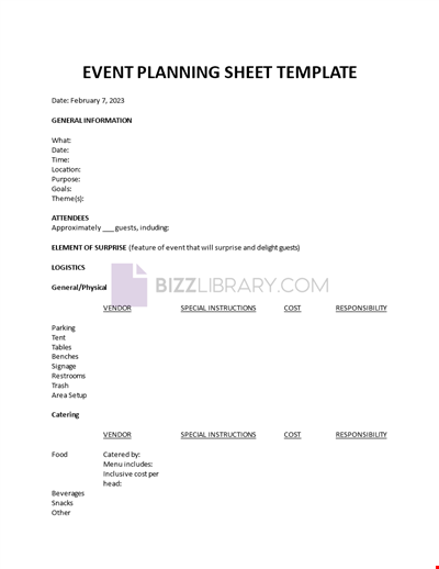 Event Planning Sheet Template