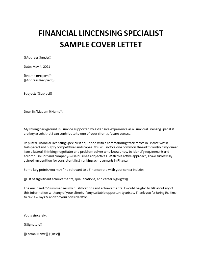 financial licensing specialist cover letter Main Image financial licensing specialist cover letter