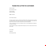 Thank you letter to customer example document template