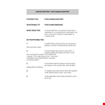 Purchasing Assistant Job Description - Manager | Stock | Supplier example document template