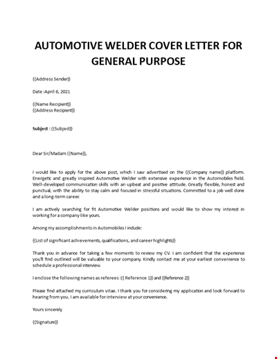 Automotive Welder cover letter 