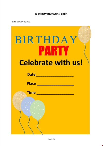 Birthday Party Invitation Card Template