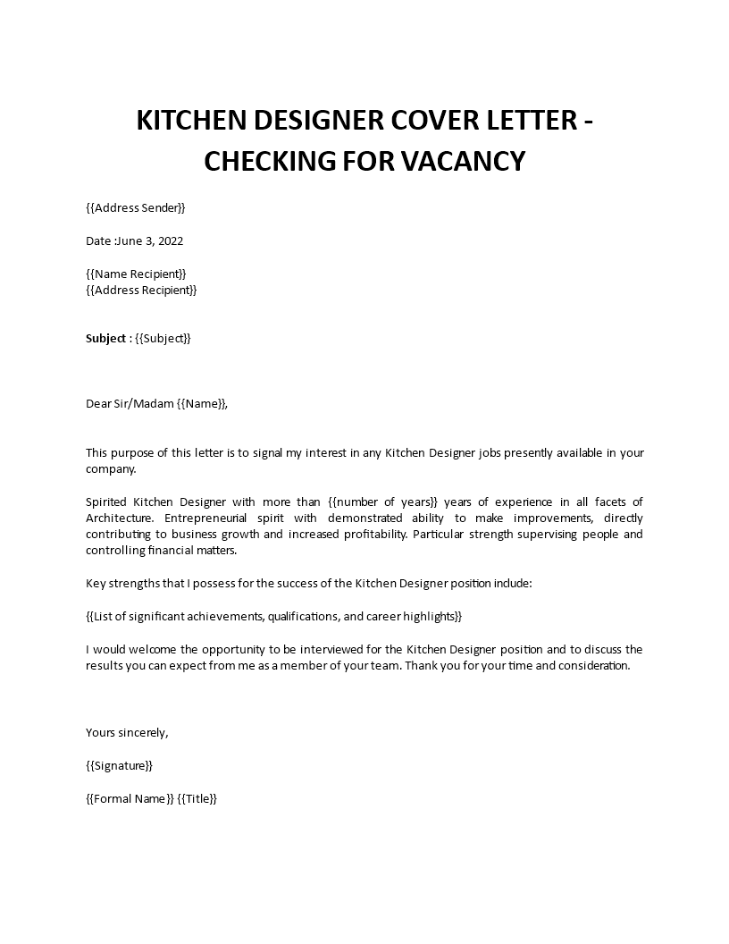 cover letter for kitchen designer