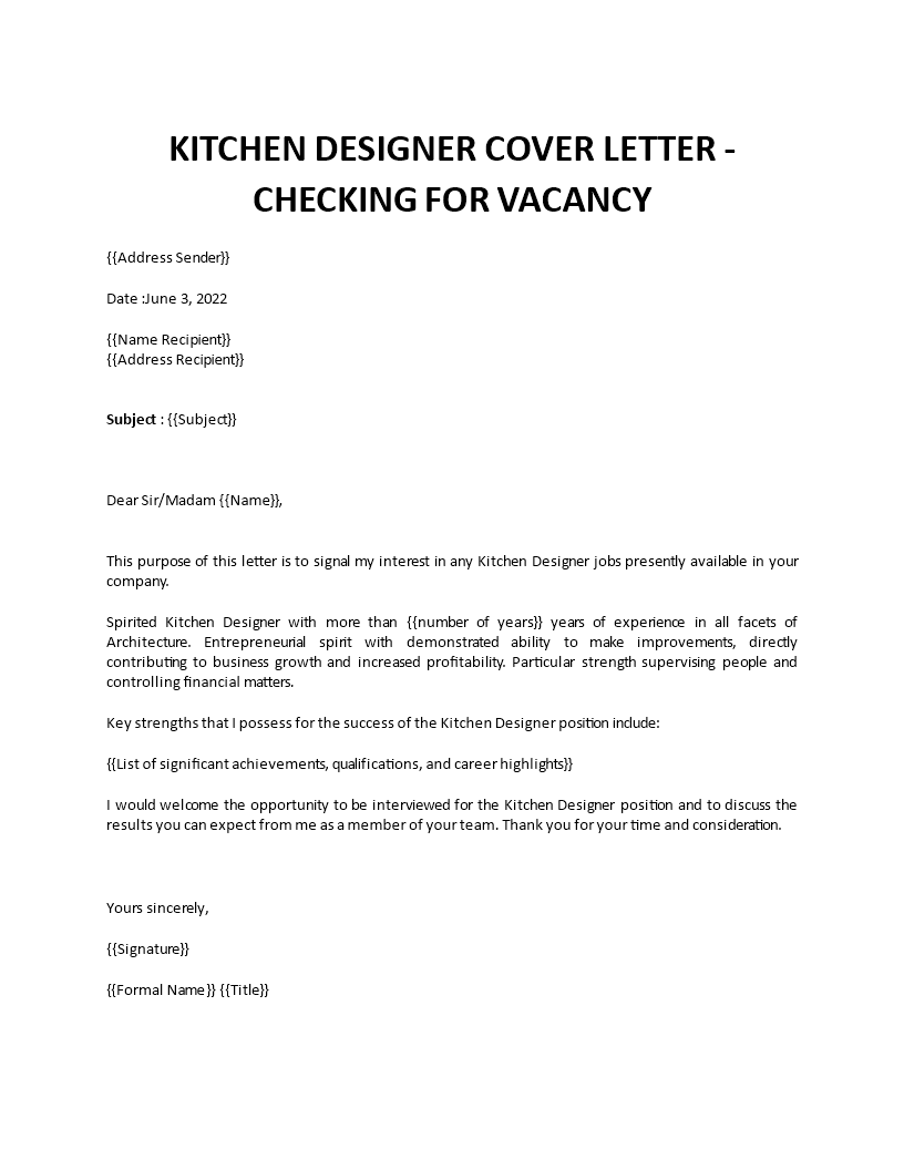 cover letter for kitchen designer Main Image cover letter for kitchen designer template