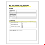 Reading Log Template - Create an Engaging Reading Journal | Editor, Article, Magazine example document template