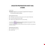 Disaster Preparation Sheet Severe Hailstorm example document template 