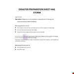 Disaster Preparation Sheet Severe Hailstorm example document template