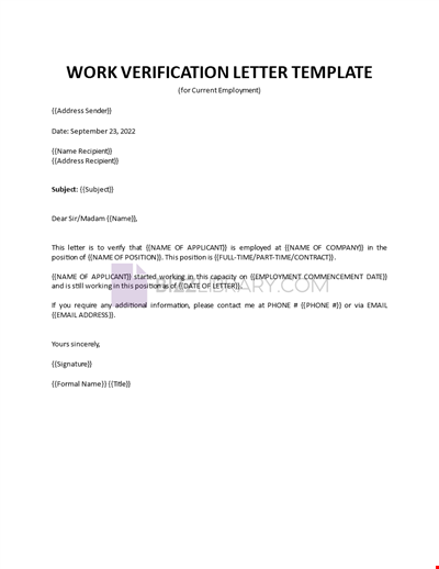 Work Verification Letter Template