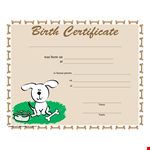 Sample Dog Birth Certificate example document template