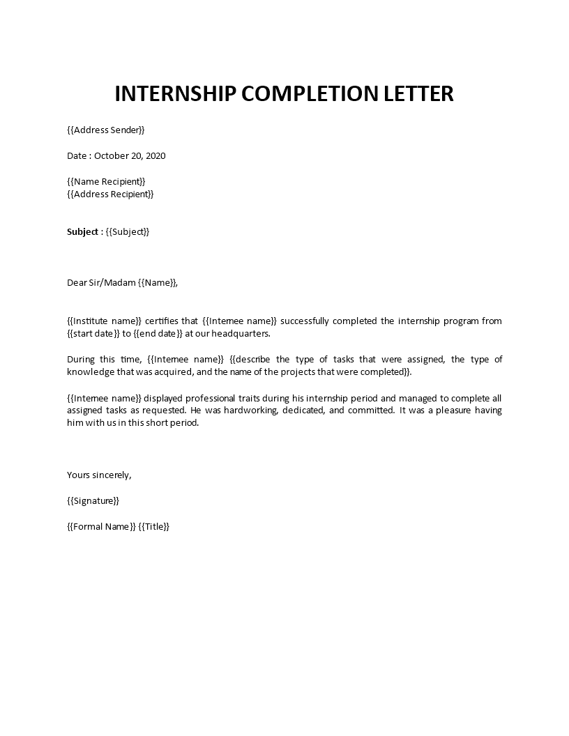internship completion letter
