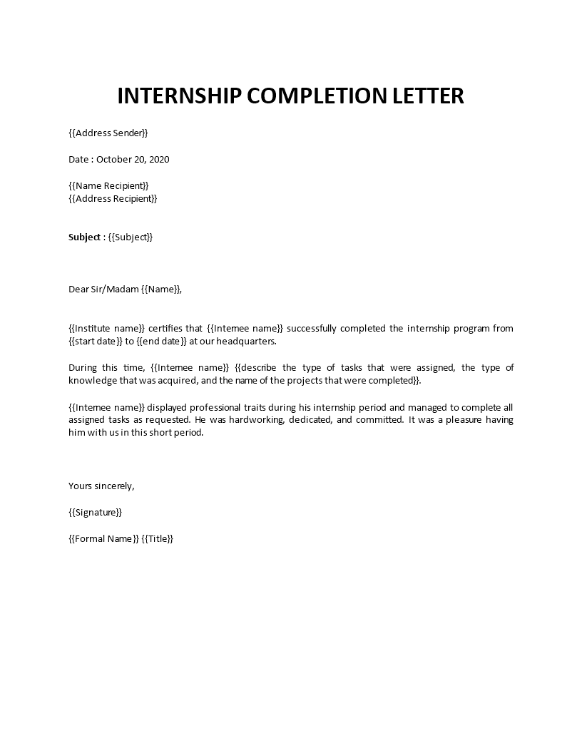 Internship completion letter