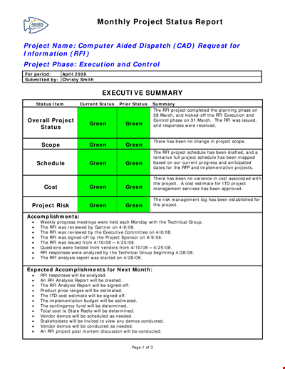 Monthly Project Status - Green Project