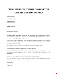 Diesel Engine Specialist Cover Letter