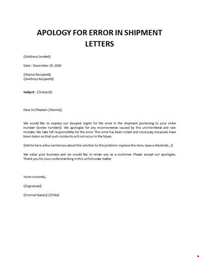 Apology Letter to Customer for Mistake in Shipment