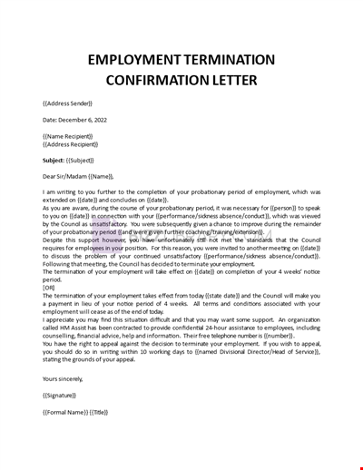 Employment Termination Confirmation Letter