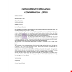Employment Termination Confirmation Letter example document template