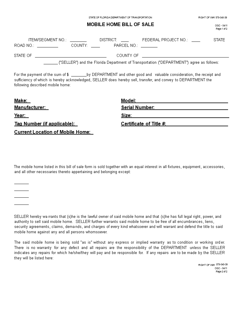 Free Printable Bill Of Sale For A Mobile Home free-printable-bill-of-sale-for-a-mobile-home
