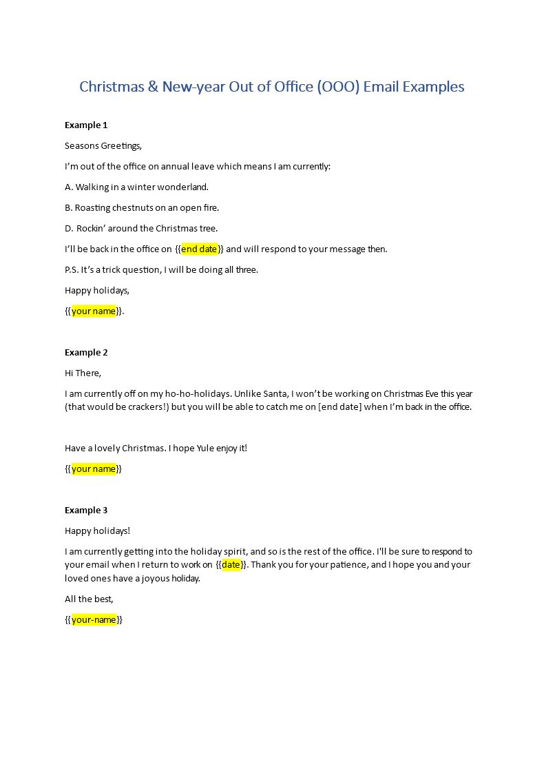 christmas & new-year out of office (ooo) email examples template