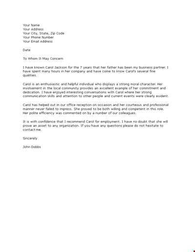 Strong Reference Letter Template