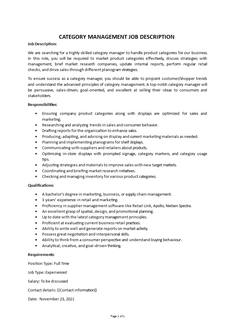 category manager job description Main Image category manager job description