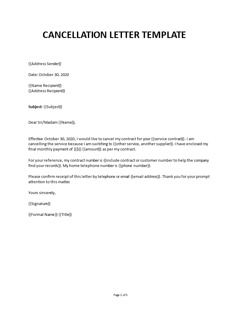 how to write a cancellation letter for a service contract