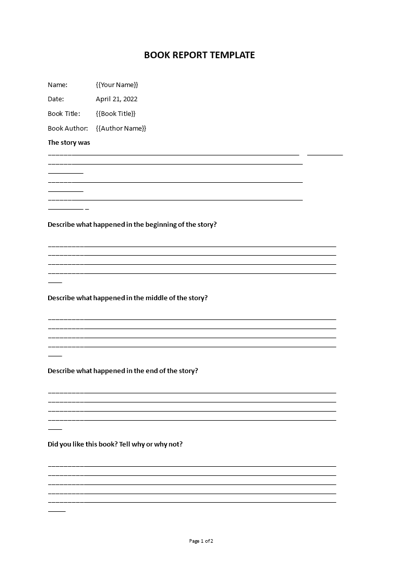 book report template