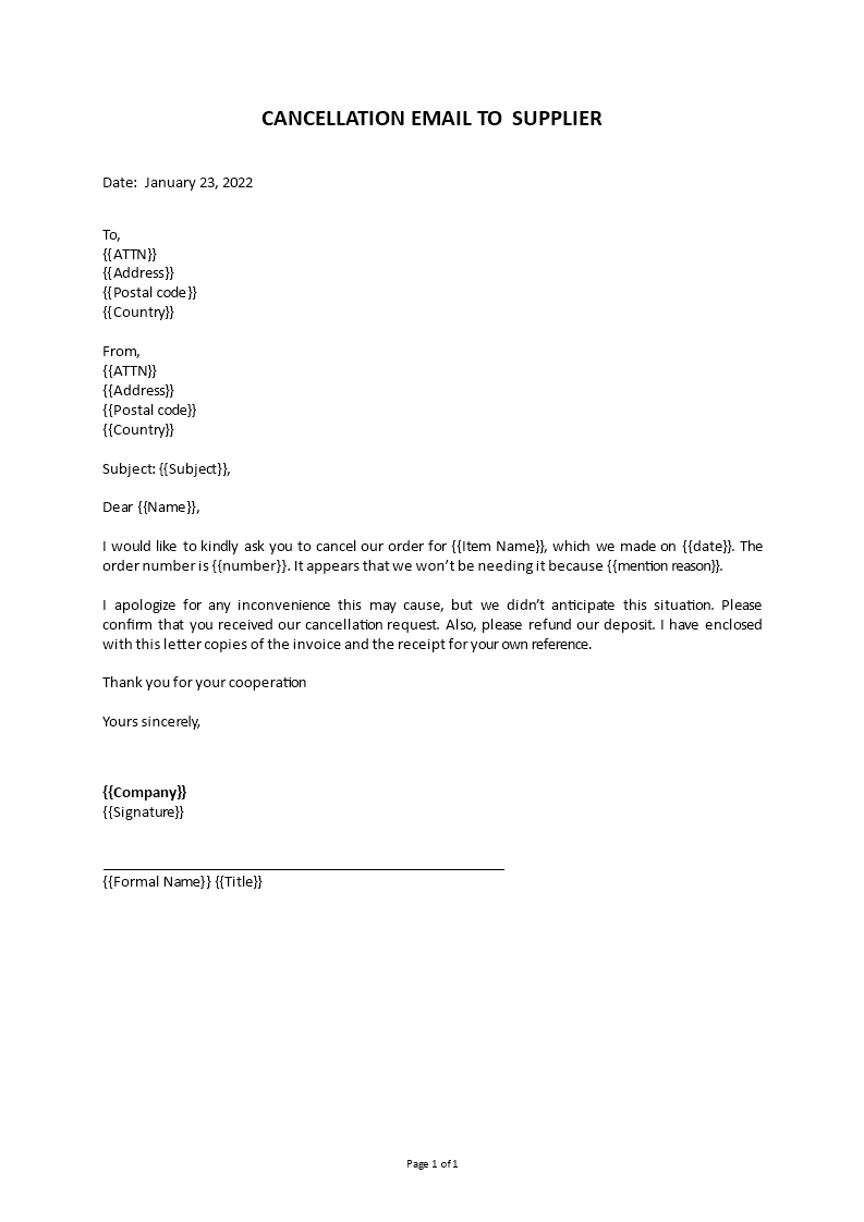 cancelling email to suppliers template Main Image cancelling email to suppliers template