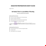 Disaster Preparation Sheet Flood example document template