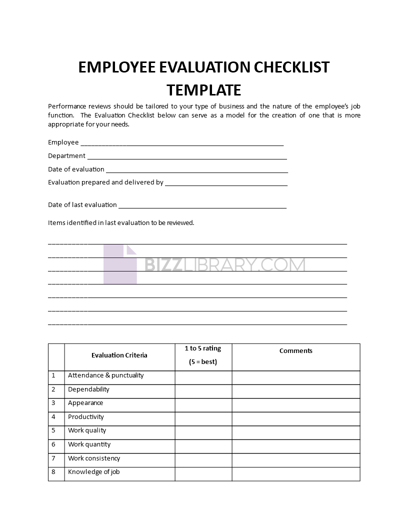 employee evaluation checklist template Main Image employee evaluation checklist template template