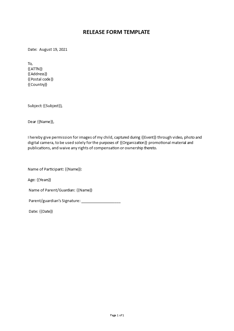 release form template