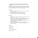 Technical Program Manager Job Description example document template