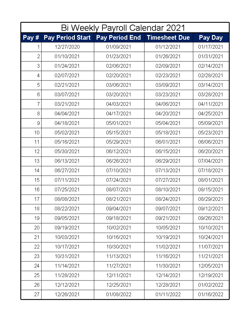 Bi Weekly Paycheck Calendar 2025