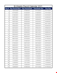 Blank Bi Weekly Payroll Calendar