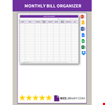 Monthly Bill Organizer example document template 